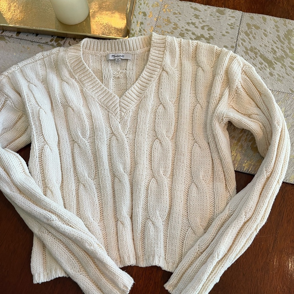 Madewell Women’s  White Cable Knit Sweater